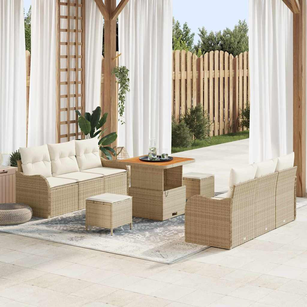 vidaXL Gartensofa-set mit Kissen 9 pcs Beige Poly-Rattan
