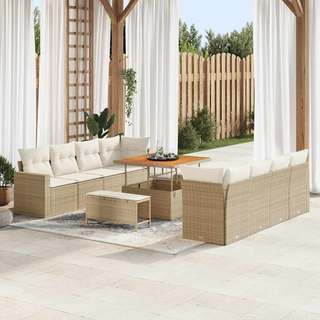 vidaXL Gartensofa-set mit Kissen 12 pcs Beige und Creme Poly-Rattan