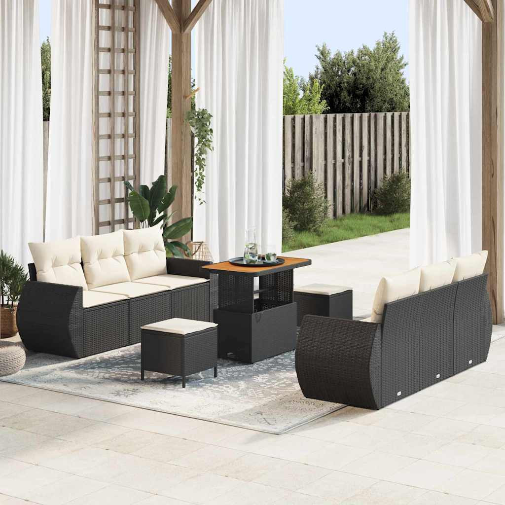 vidaXL Gartensofa-set mit Kissen 9 pcs Schwarz und Creme Poly-Rattan