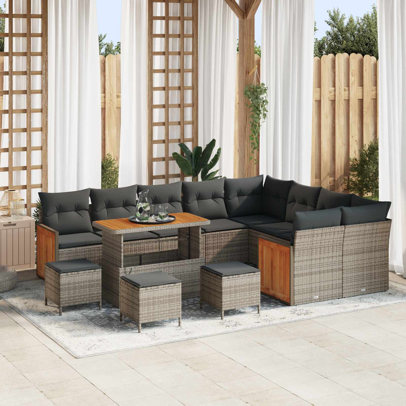vidaXL Gartensofa-set mit Kissen 13 pcs Grau