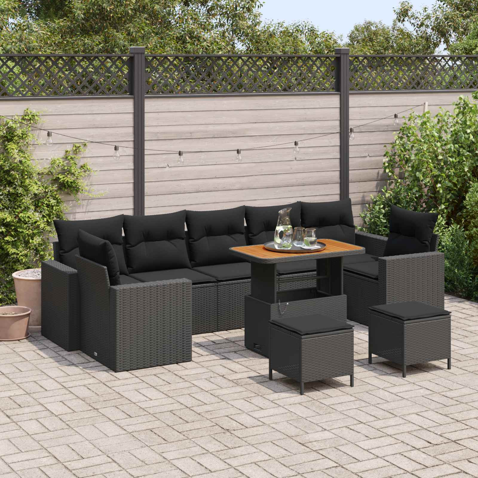 vidaXL Gartensofa-set mit Kissen 13 pcs Schwarz Poly-Rattan