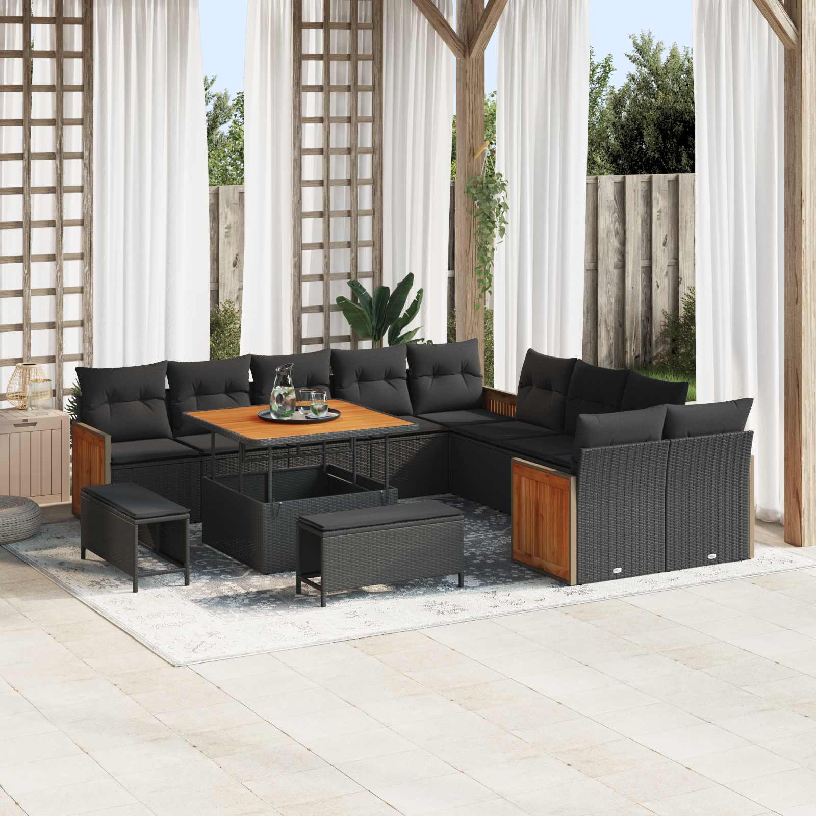 vidaXL Gartensofa-set mit Kissen 13 pcs Schwarz