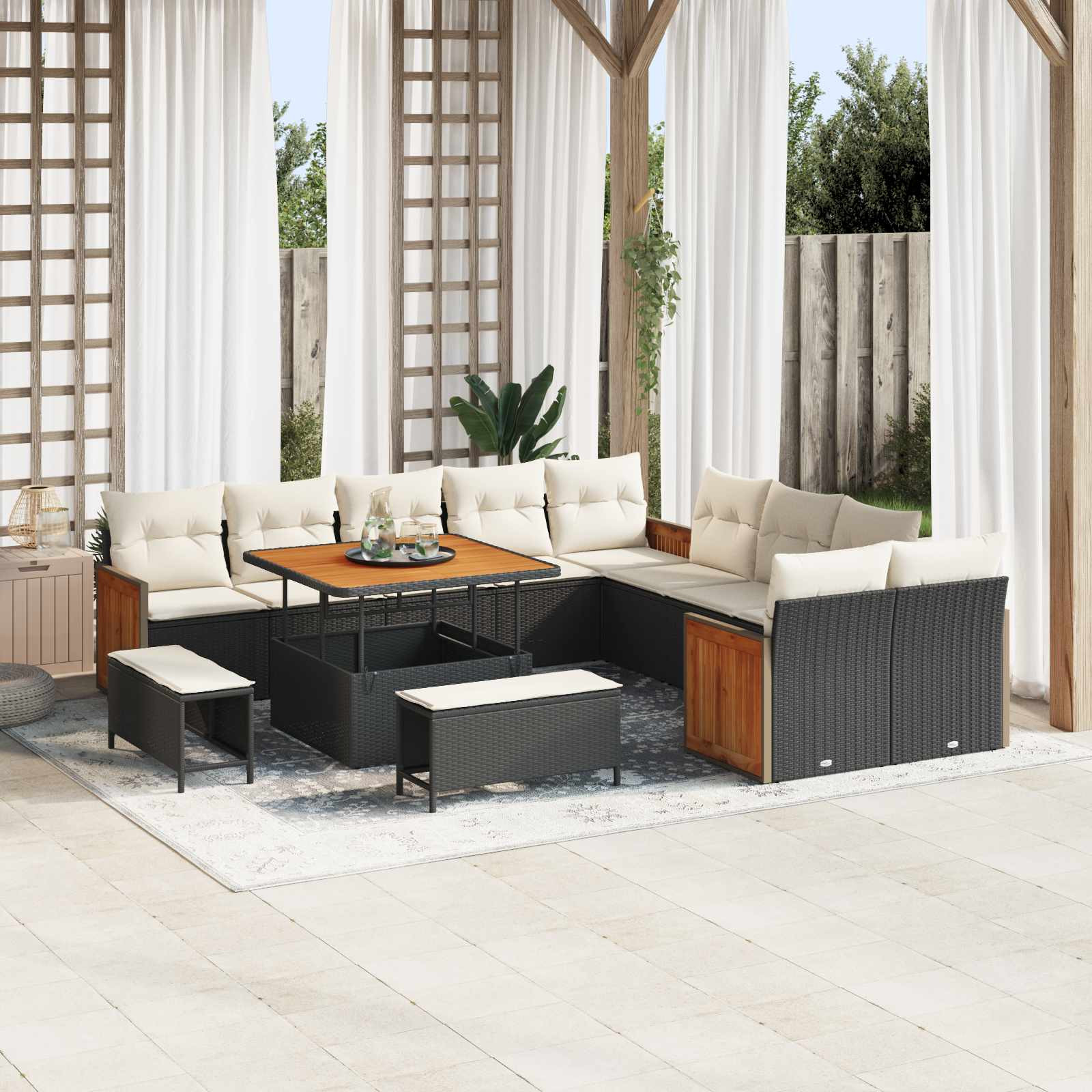 vidaXL Gartensofa-set mit Kissen 13 pcs Schwarz und Creme