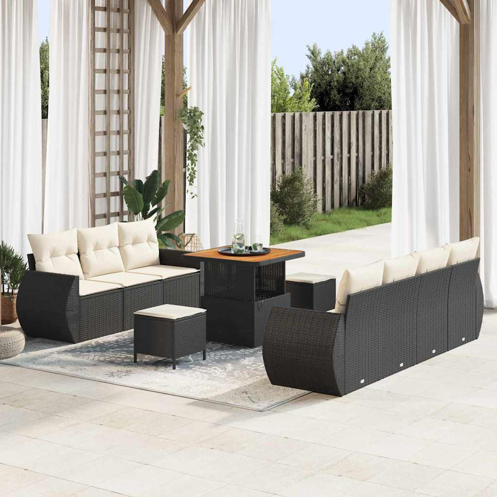 vidaXL Gartensofa-set mit Kissen 10 pcs Schwarz und Creme Poly-Rattan