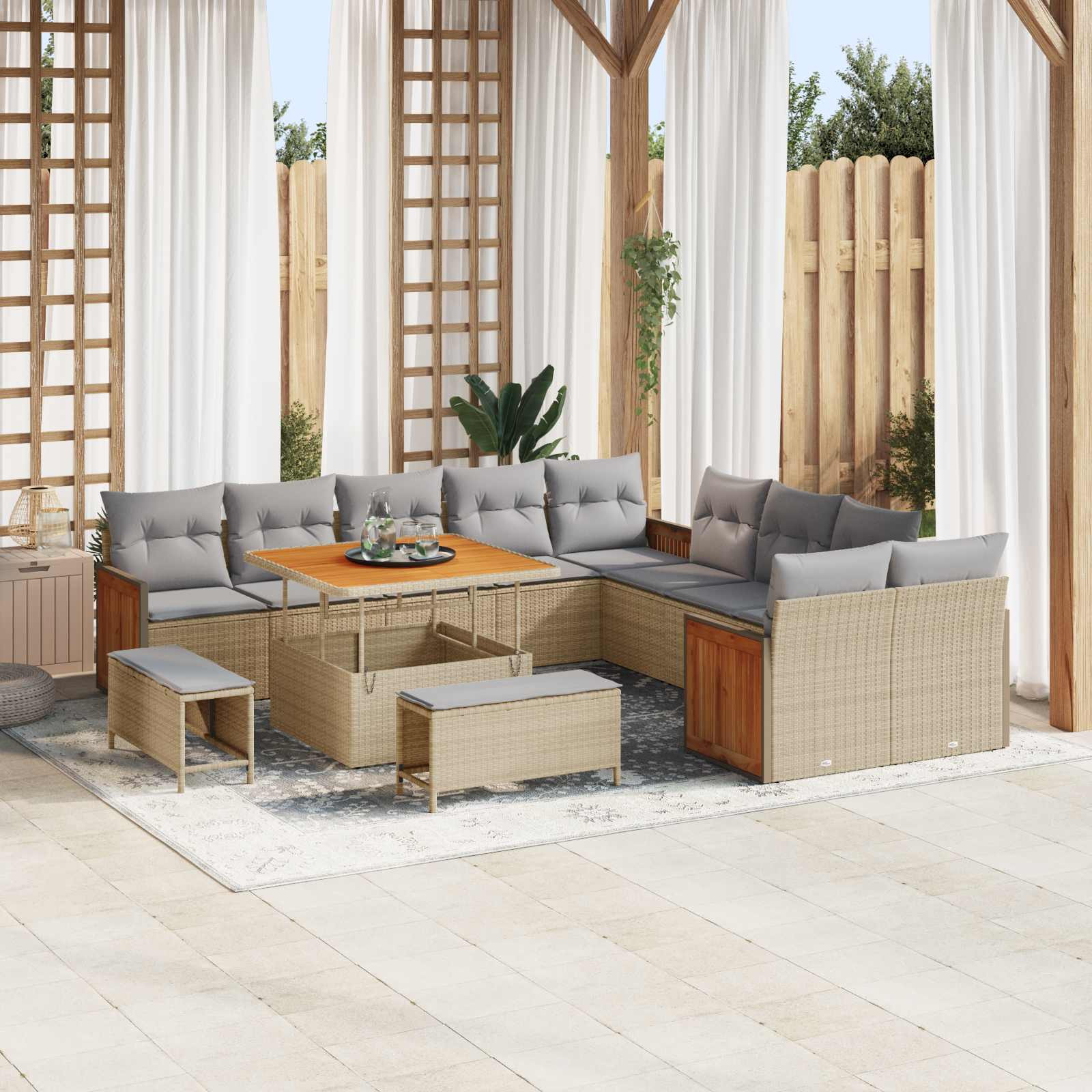 vidaXL Gartensofa-set mit Kissen 13 pcs Beige und Hellgrau