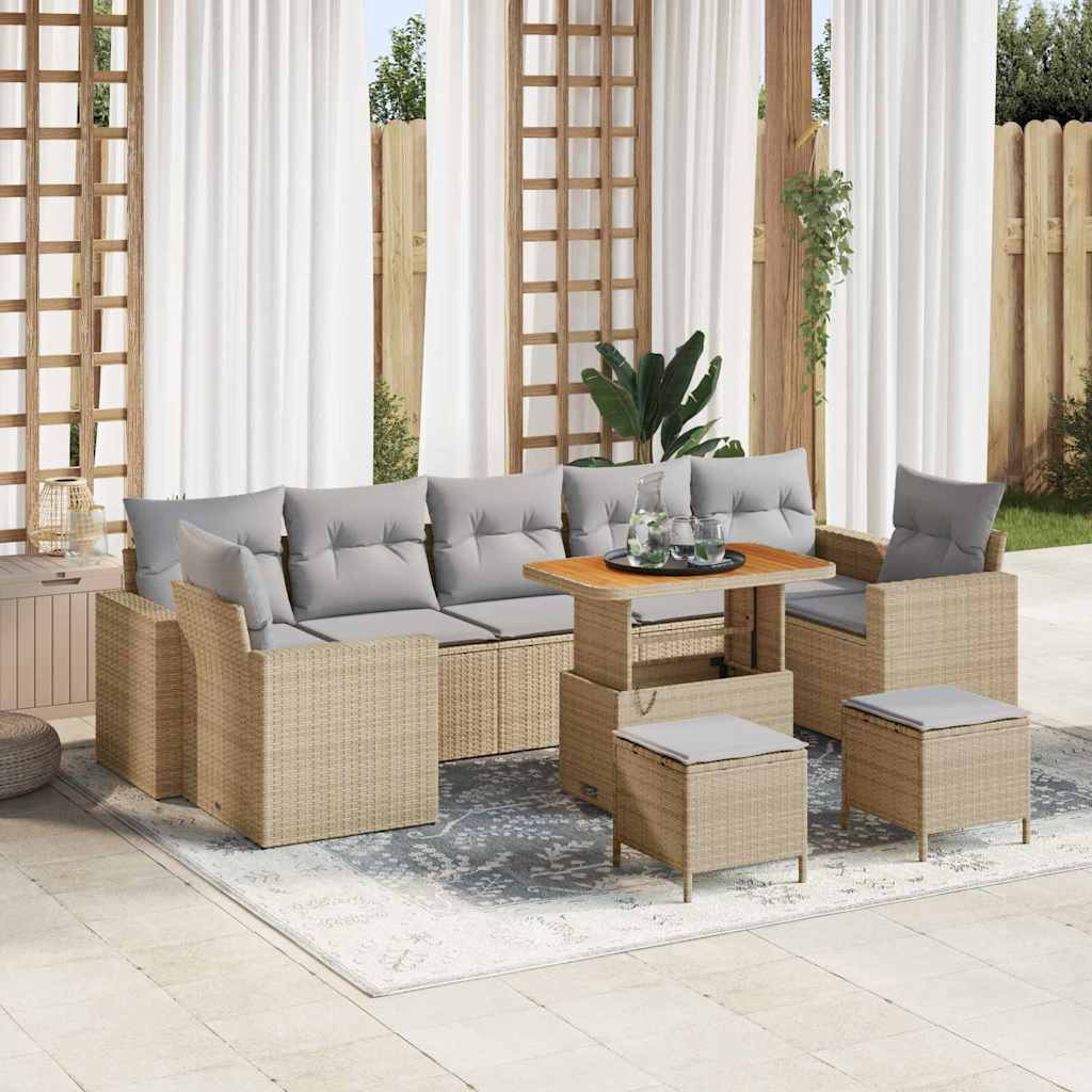 vidaXL Gartensofa-set mit Kissen 10 pcs Beige und Hellgrau Poly-Rattan