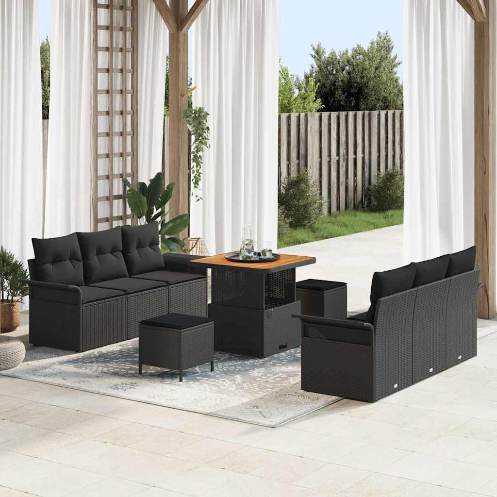 vidaXL Garten-Sofa-Set mit Kissen mit Speicher 9 pcs Schwarz
