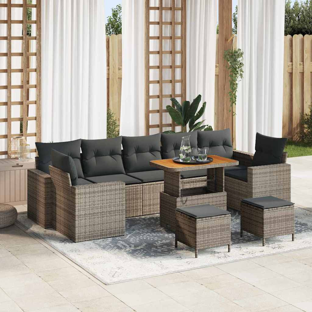 vidaXL Gartensofa-set mit Kissen 13 pcs Grau Poly-Rattan