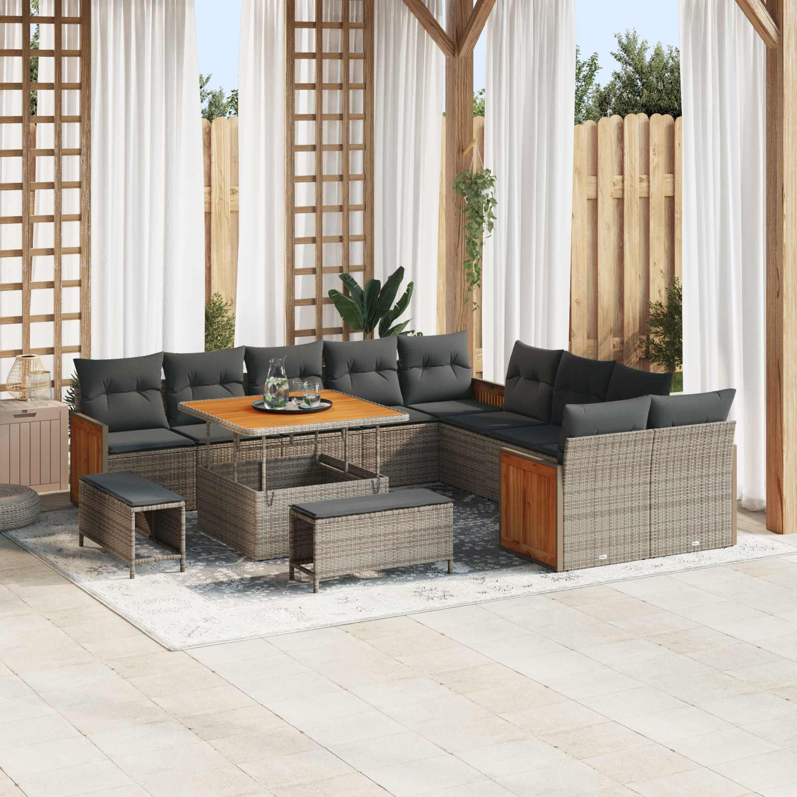 vidaXL Gartensofa-set mit Kissen 13 pcs Grau