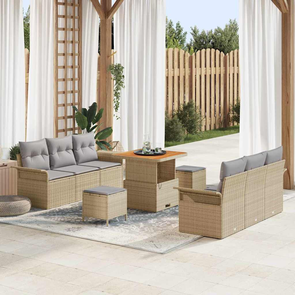 vidaXL Garten-Sofa-Set mit Kissen 9 pcs Beige und Hellgrau
