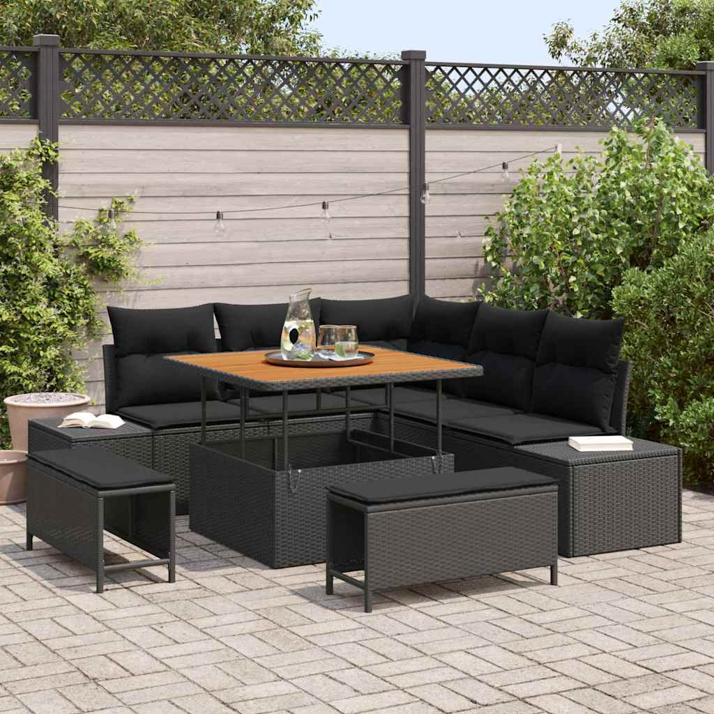vidaXL Gartensofa-set mit Kissen 8 pcs Schwarz Poly-Rattan