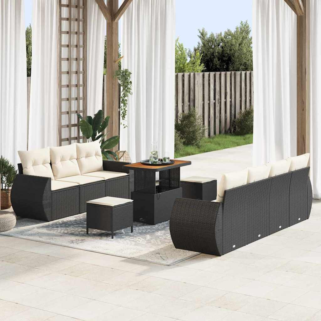 vidaXL Gartensofa-set mit Kissen 10 pcs Schwarz und Creme Poly-Rattan