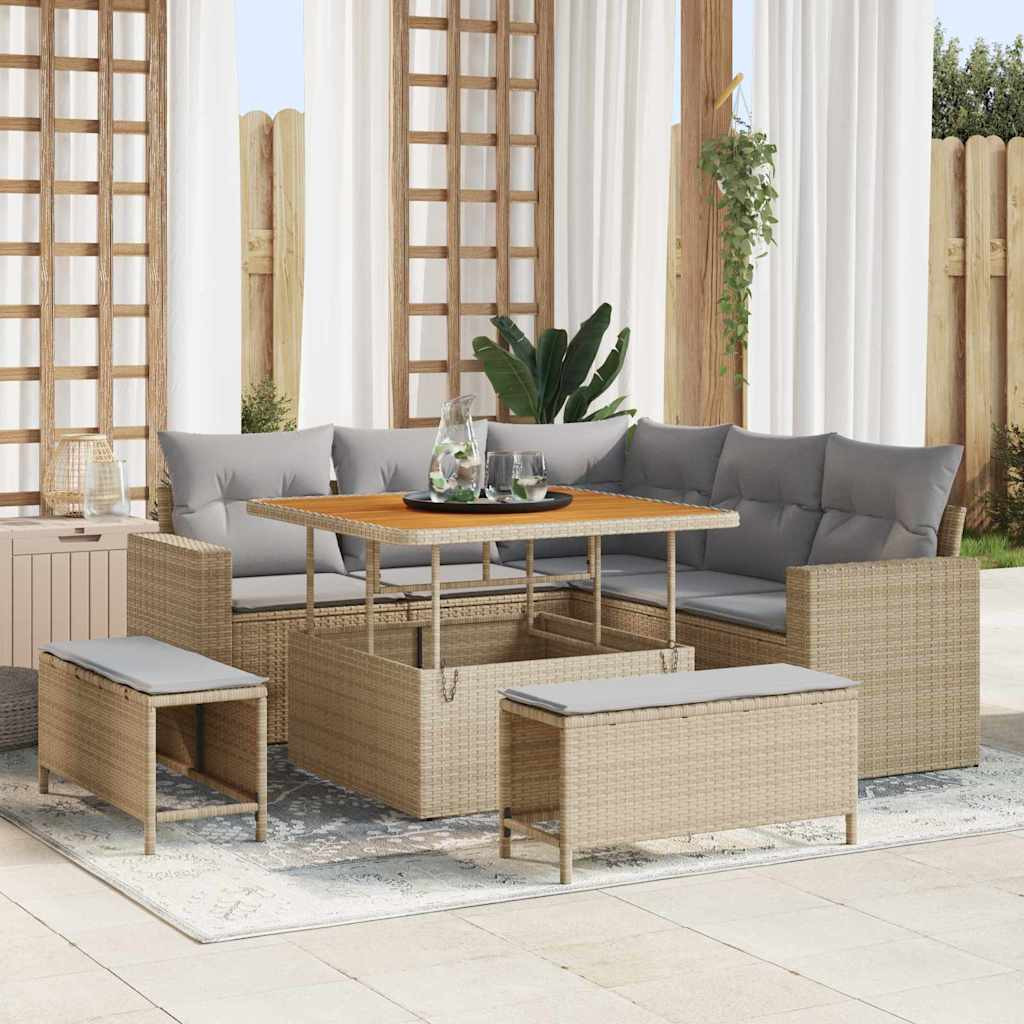 vidaXL Gartensofa-set mit Kissen 9 pcs Beige und Hellgrau Poly-Rattan