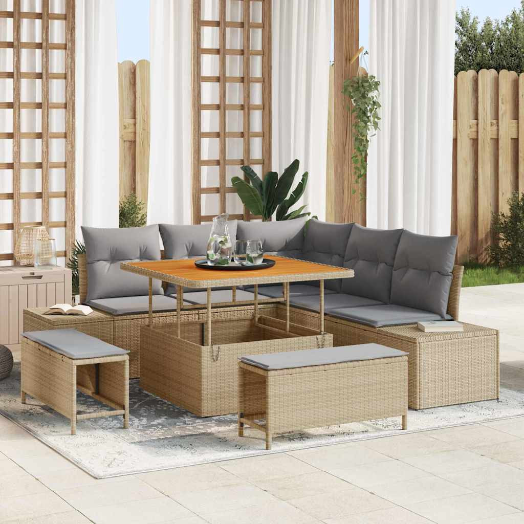 vidaXL Gartensofa-set mit Kissen 8 pcs Beige Poly-Rattan