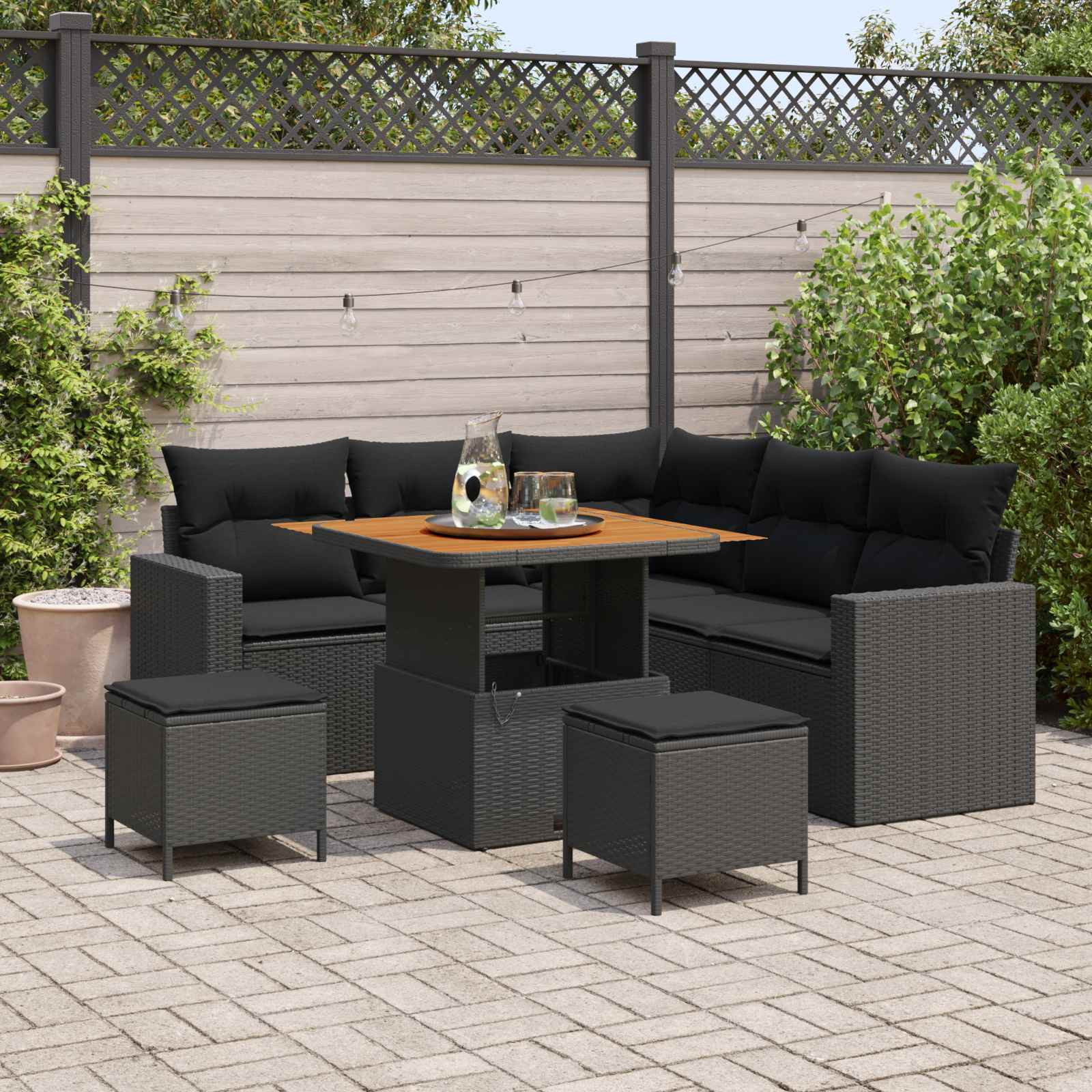 vidaXL Gartensofa-set mit Kissen 9 pcs Schwarz Poly-Rattan