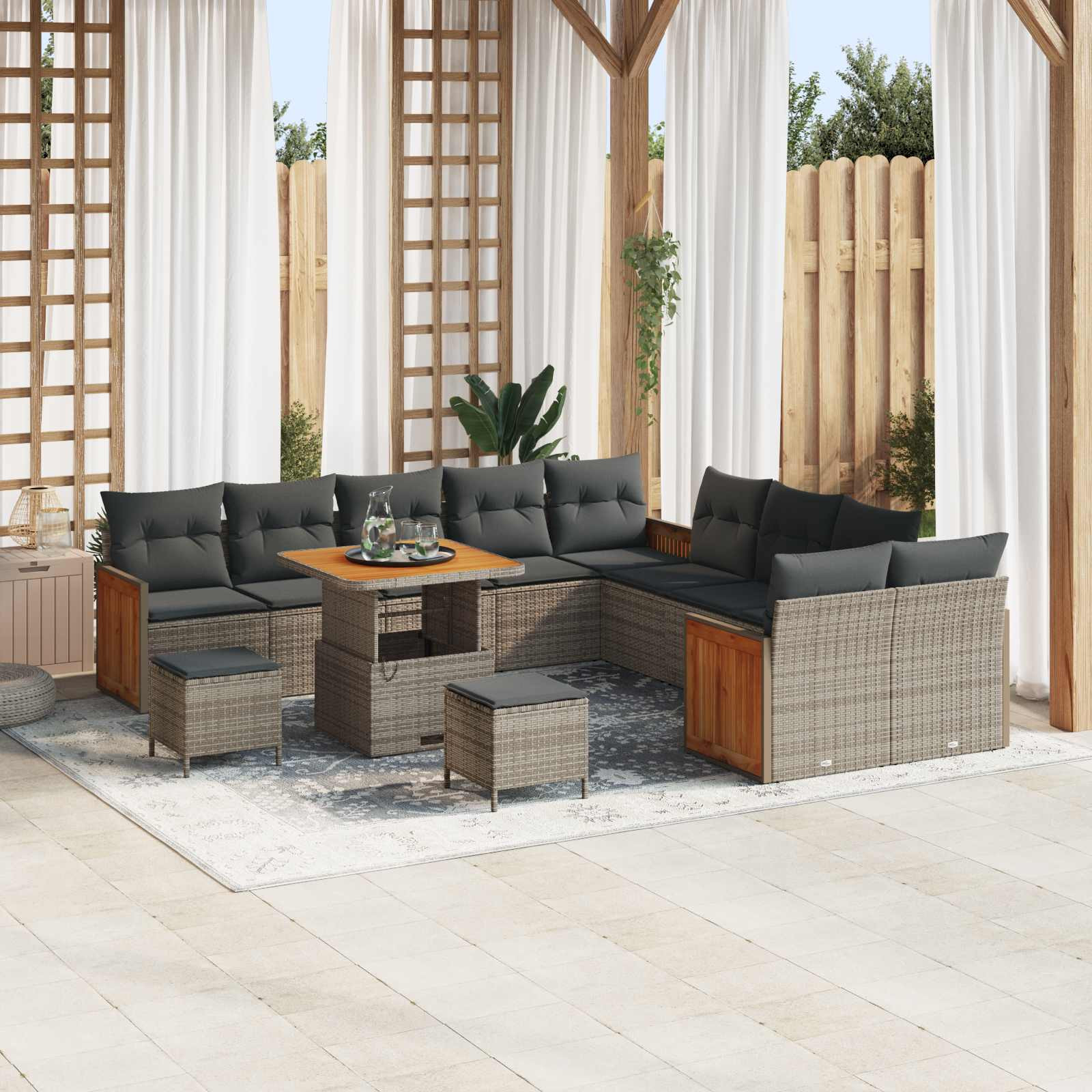vidaXL Gartensofa-set mit Kissen 13 pcs Grau