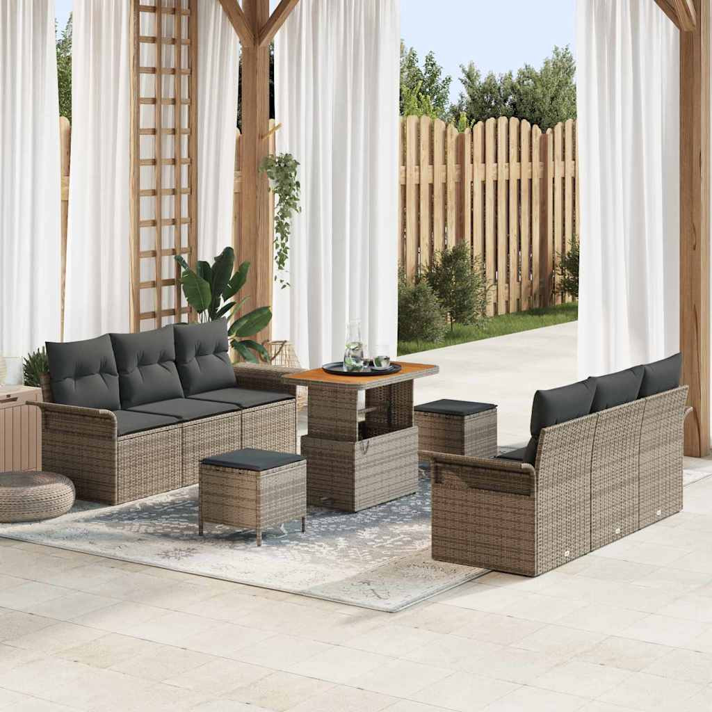 vidaXL Garten-Sofa-Set mit Kissen mit Speicher 9 pcs Grau