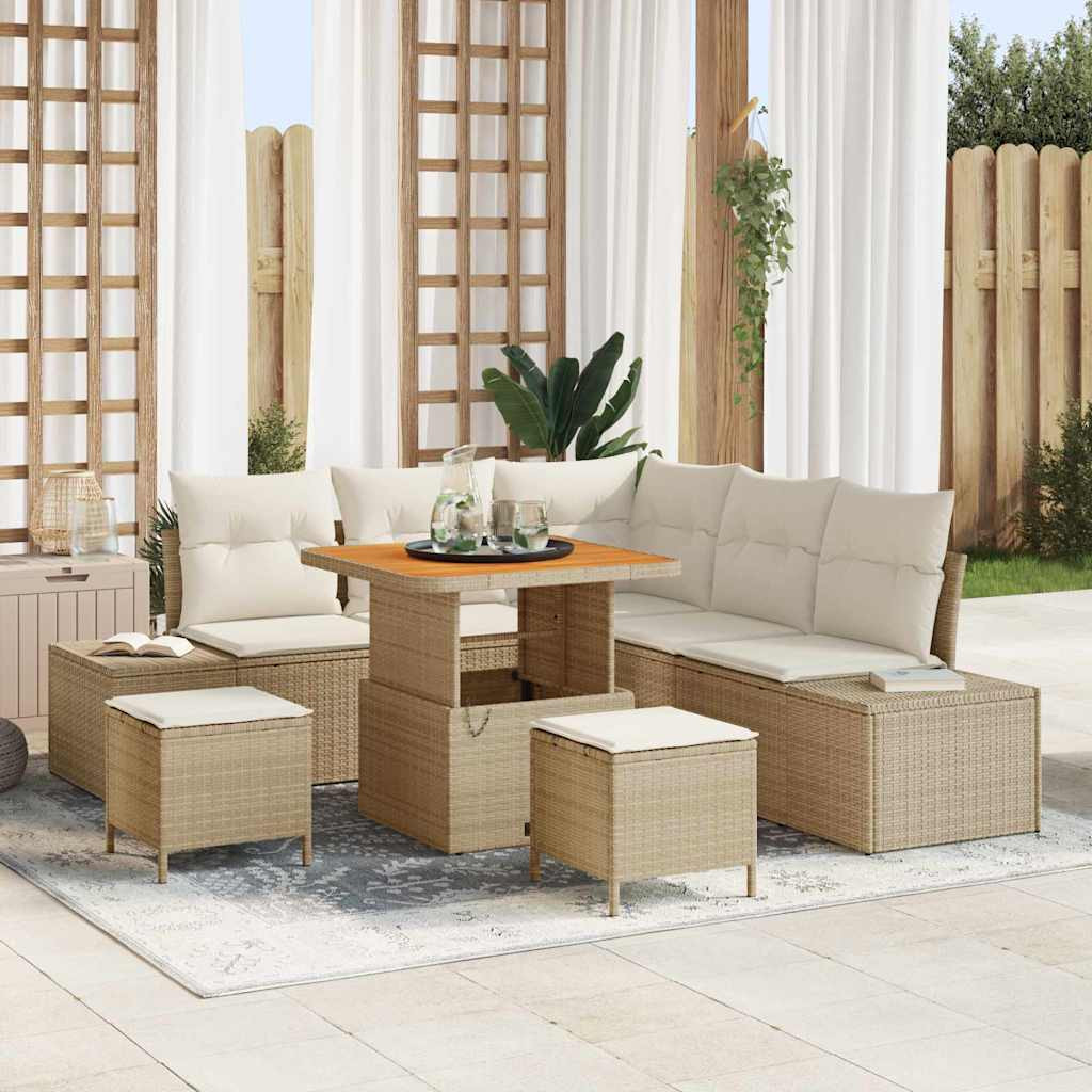 vidaXL Gartensofa-set mit Kissen 8 pcs Beige Poly-Rattan