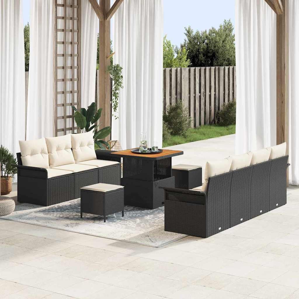 vidaXL Garten-Sofa-Set mit Kissen mit Kissen 10 pcs Schwarz und Creme