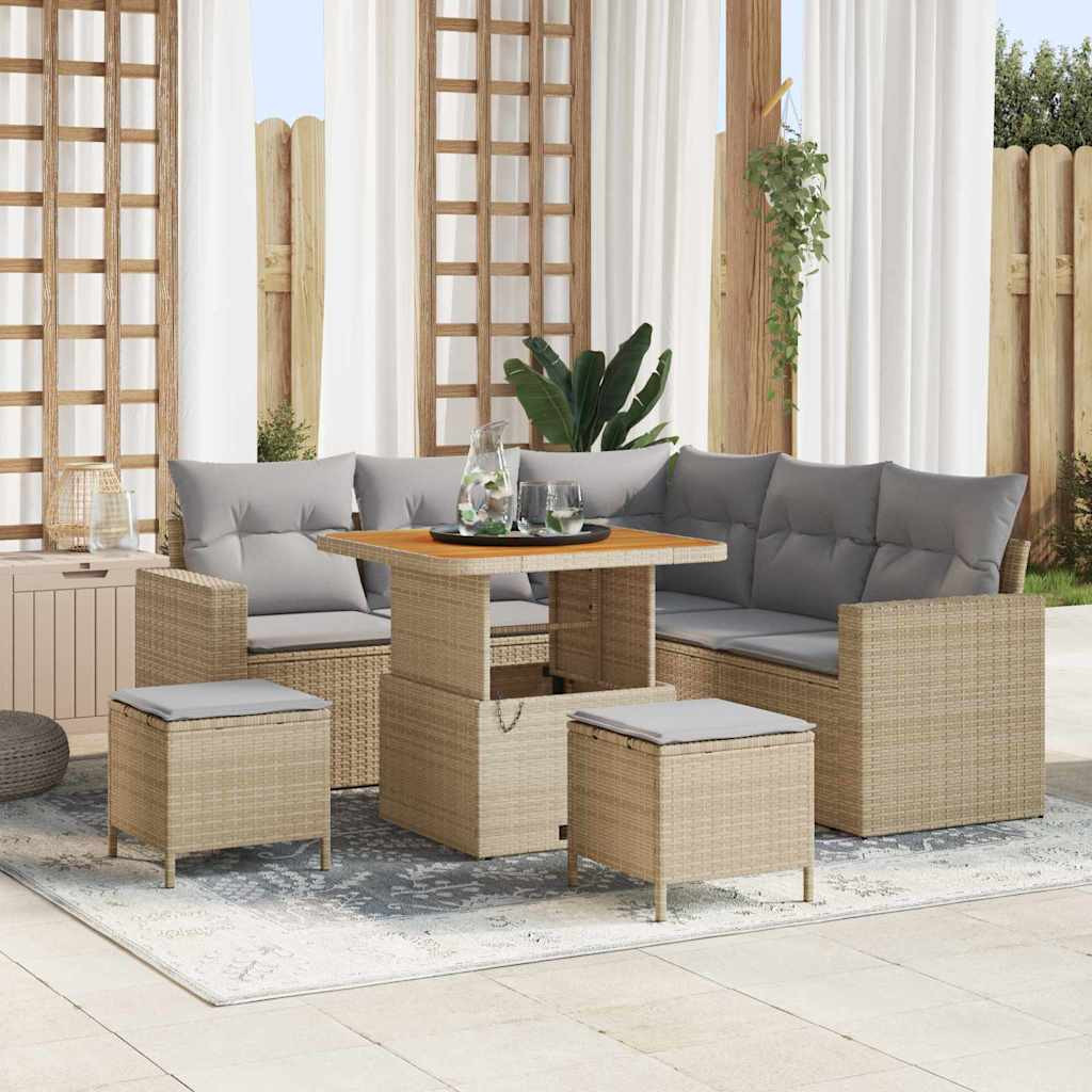 vidaXL Gartensofa-set mit Kissen 9 pcs Beige und Hellgrau Poly-Rattan