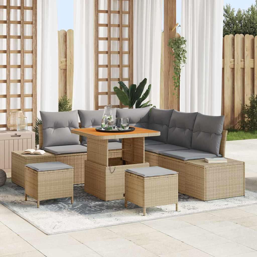 vidaXL Gartensofa-set mit Kissen 8 pcs Beige Poly-Rattan