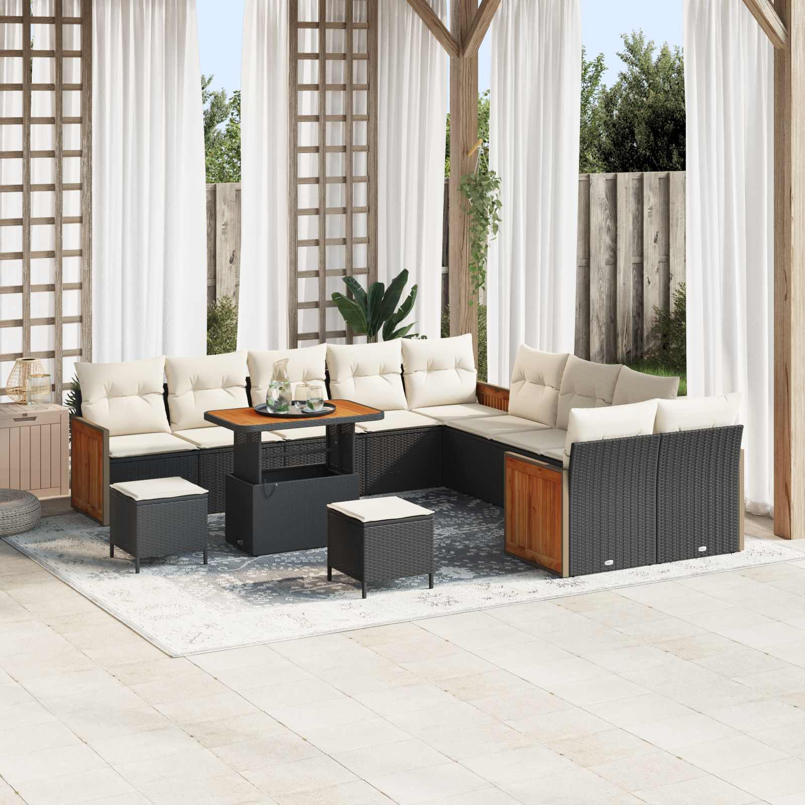 vidaXL Gartensofa-set mit Kissen 13 pcs Schwarz und Creme