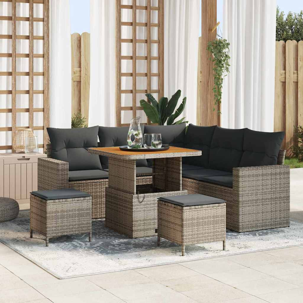 vidaXL Gartensofa-set mit Kissen 9 pcs Grau Poly-Rattan