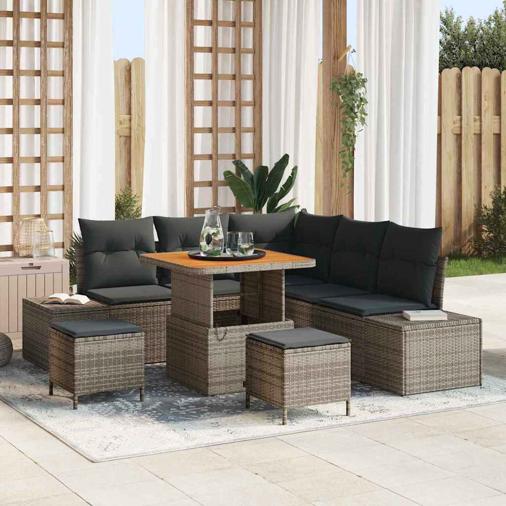 vidaXL Gartensofa-set mit Kissen 8 pcs Grau Poly-Rattan