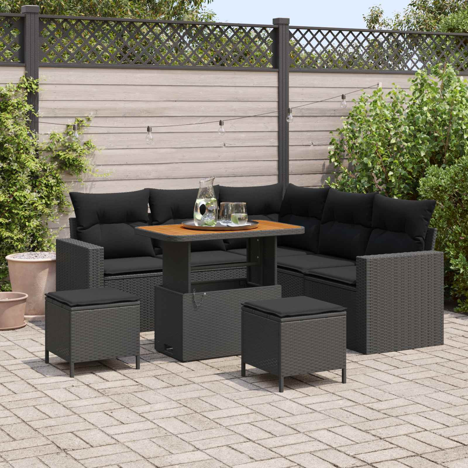 vidaXL Gartensofa-set mit Kissen 9 pcs Schwarz Poly-Rattan