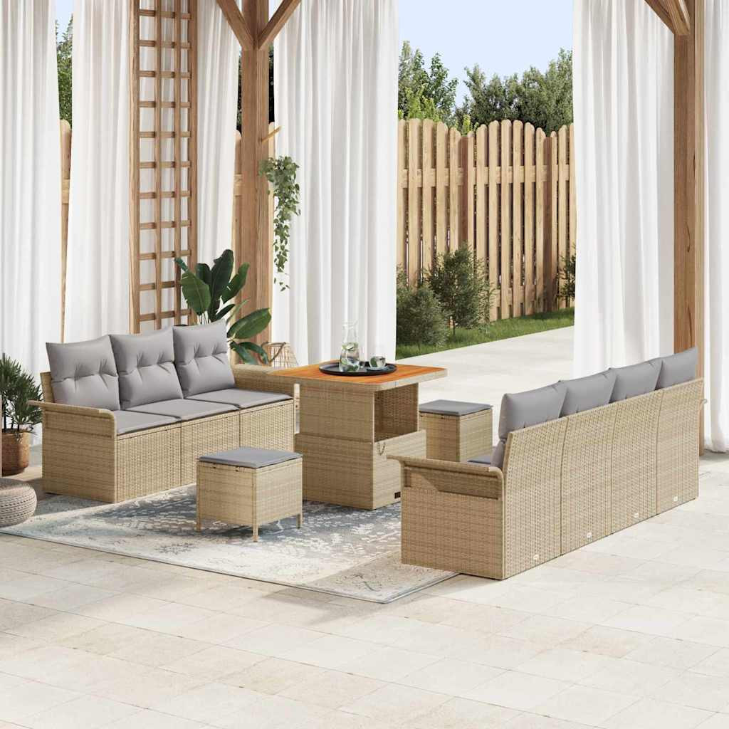 vidaXL Garten-Sofa-Set mit Kissen mit Kissen 10 pcs Beige und Hellgrau
