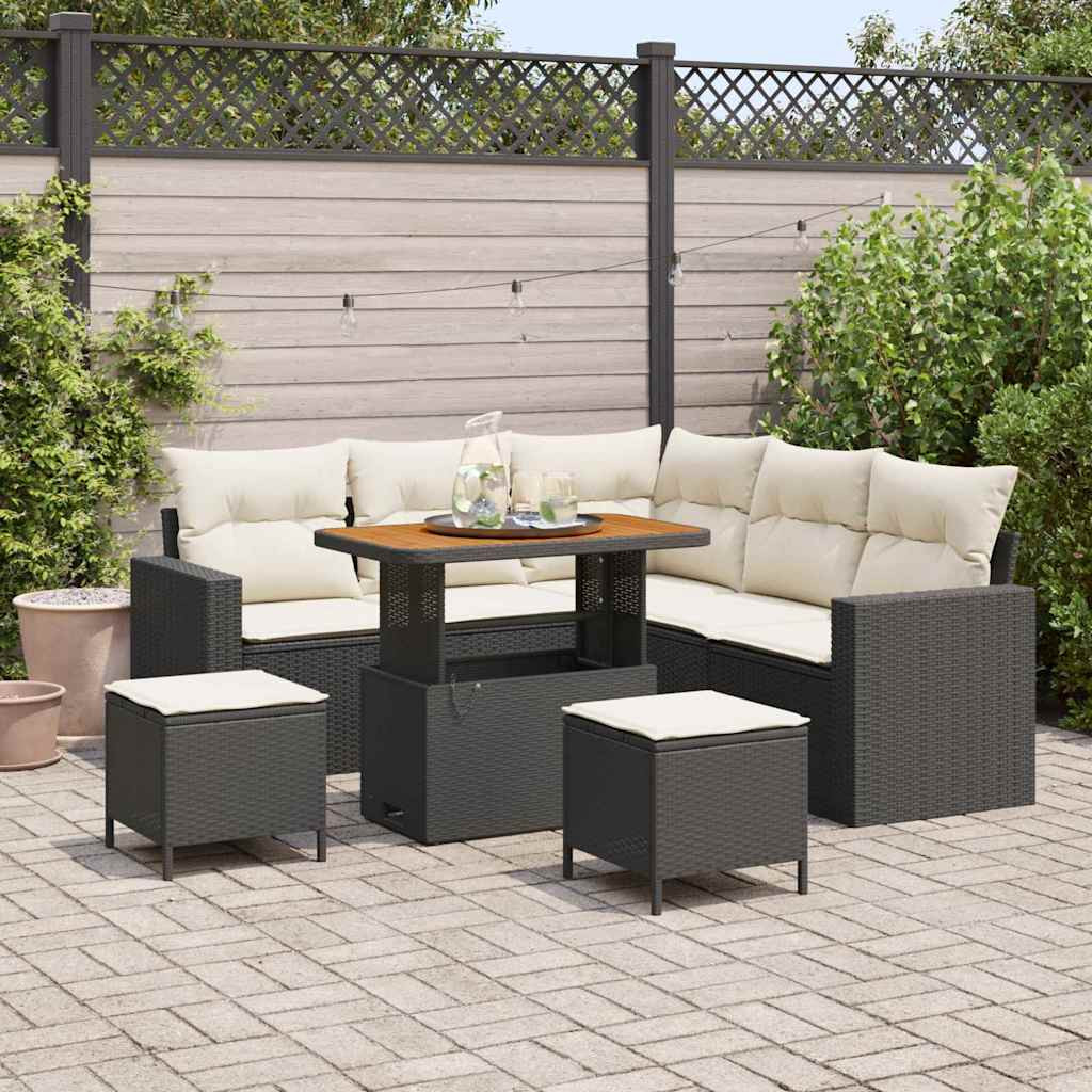 vidaXL Gartensofa-set mit Kissen 9 pcs Schwarz und Creme Poly-Rattan