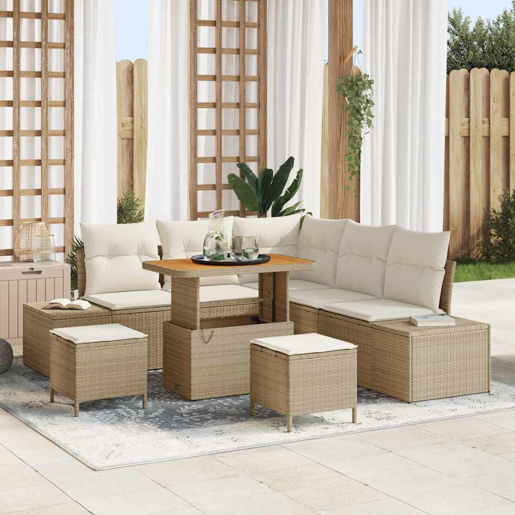 vidaXL Gartensofa-set mit Kissen 8 pcs Beige Poly-Rattan