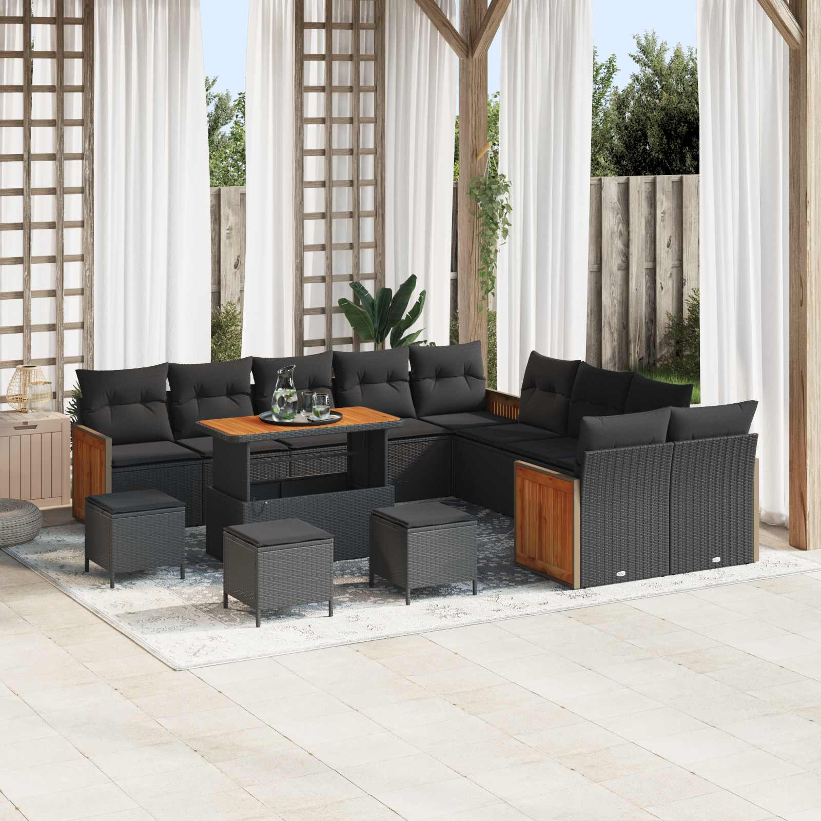 vidaXL Gartensofa-set mit Kissen 14 pcs Schwarz