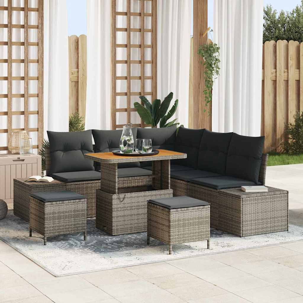 vidaXL Gartensofa-set mit Kissen 8 pcs Grau Poly-Rattan