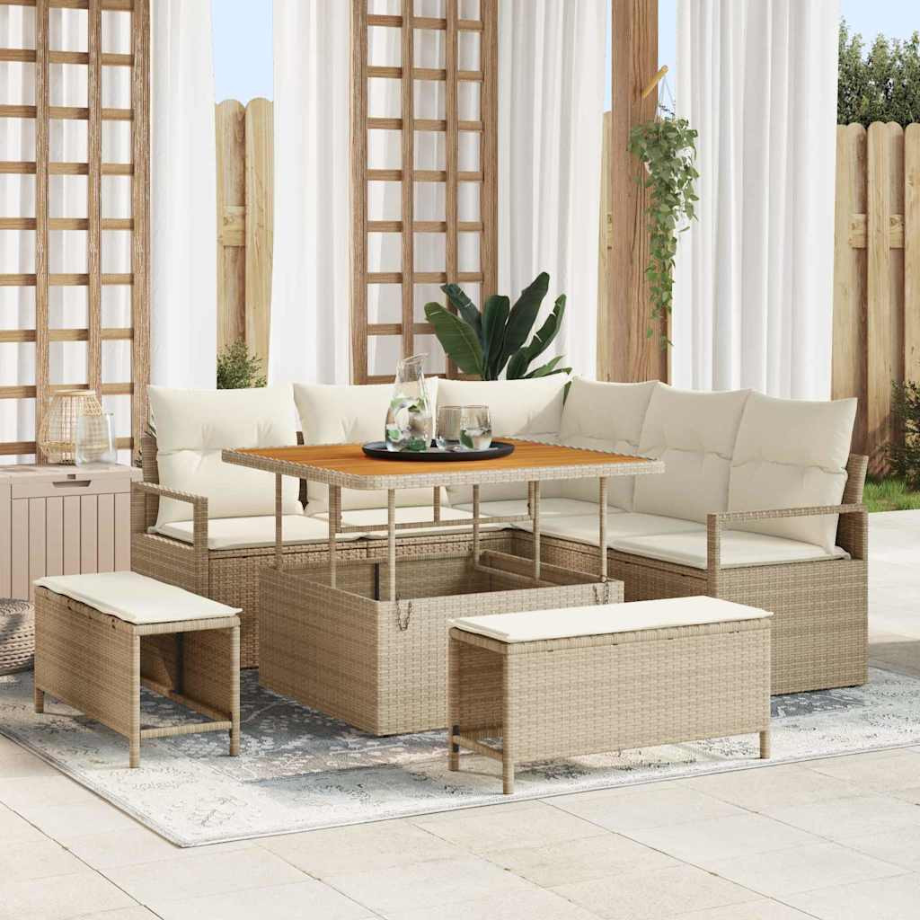 vidaXL Gartensofa-set mit Kissen 8 pcs Beige Poly-Rattan
