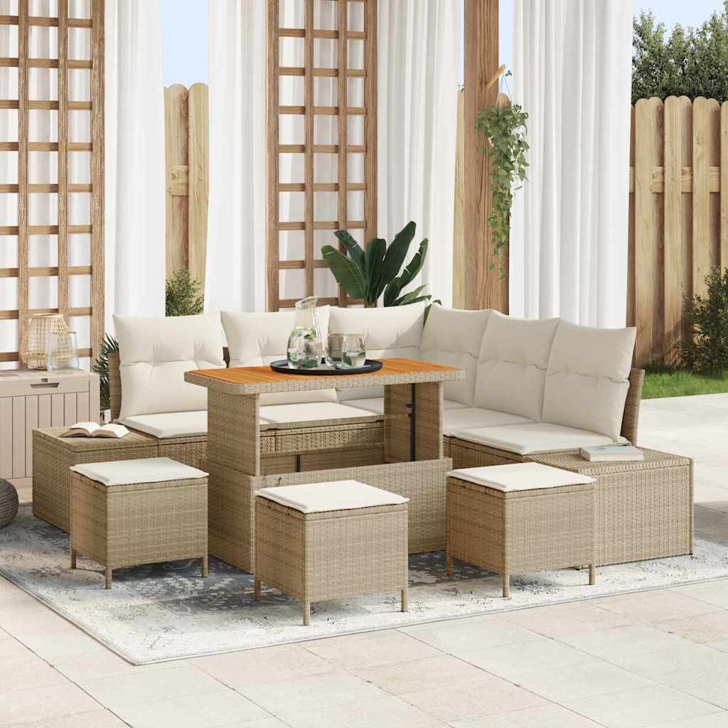 vidaXL Gartensofa-set mit Kissen 9 pcs Beige Poly-Rattan