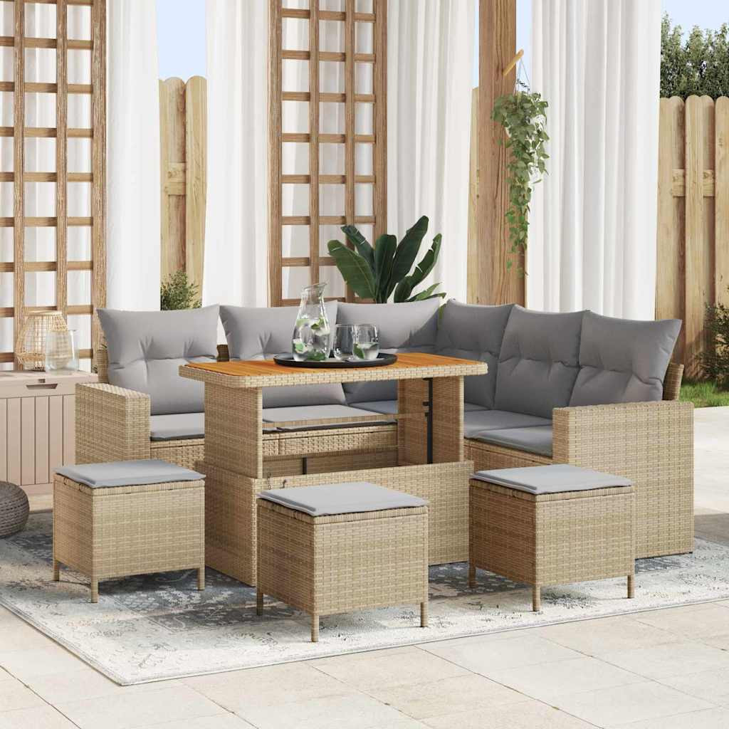vidaXL Gartensofa-set mit Kissen 10 pcs Beige und Hellgrau Poly-Rattan
