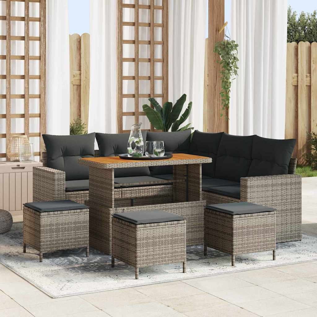 vidaXL Gartensofa-set mit Kissen 10 pcs Grau Poly-Rattan