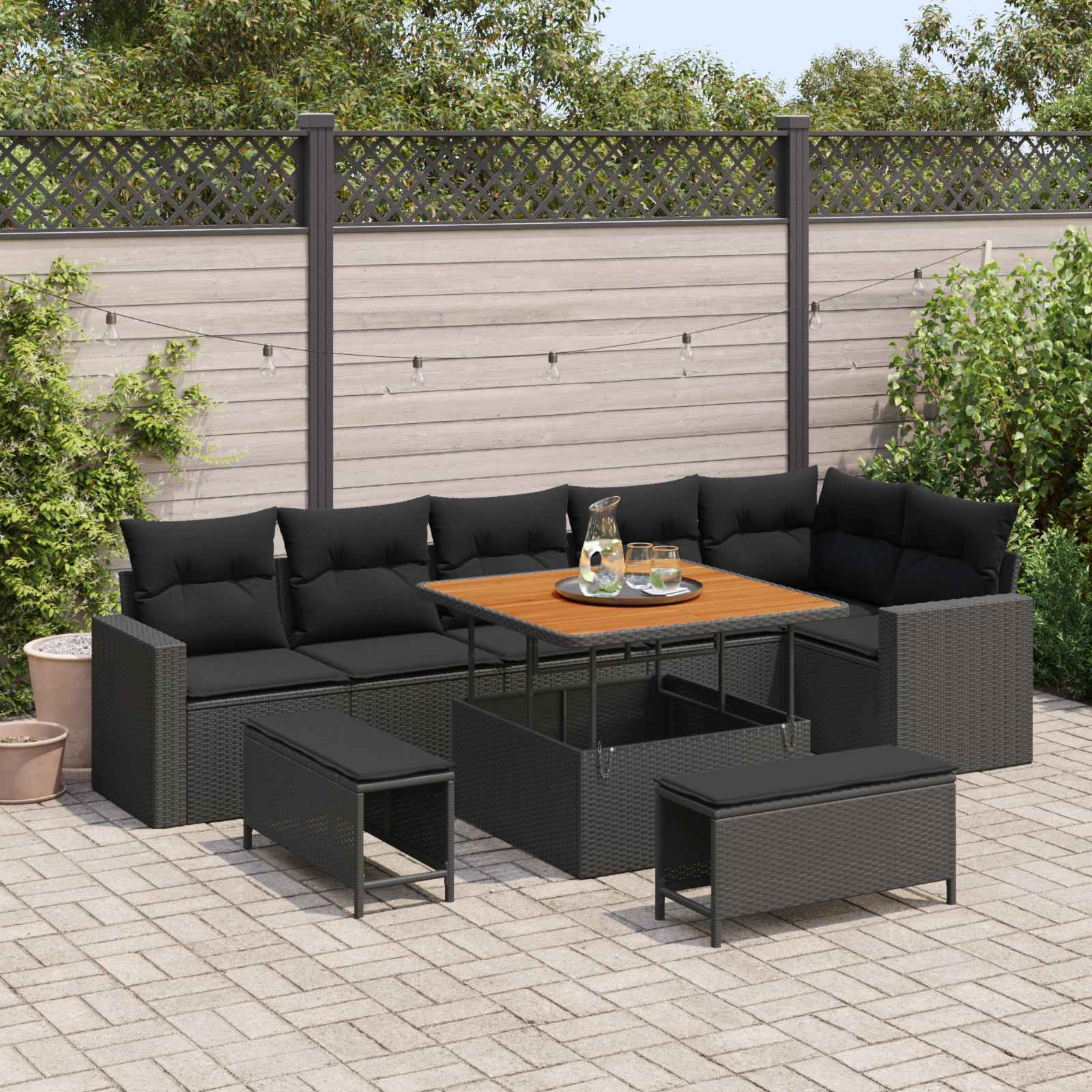 vidaXL Gartensofa-set mit Kissen 11 pcs Schwarz Poly-Rattan