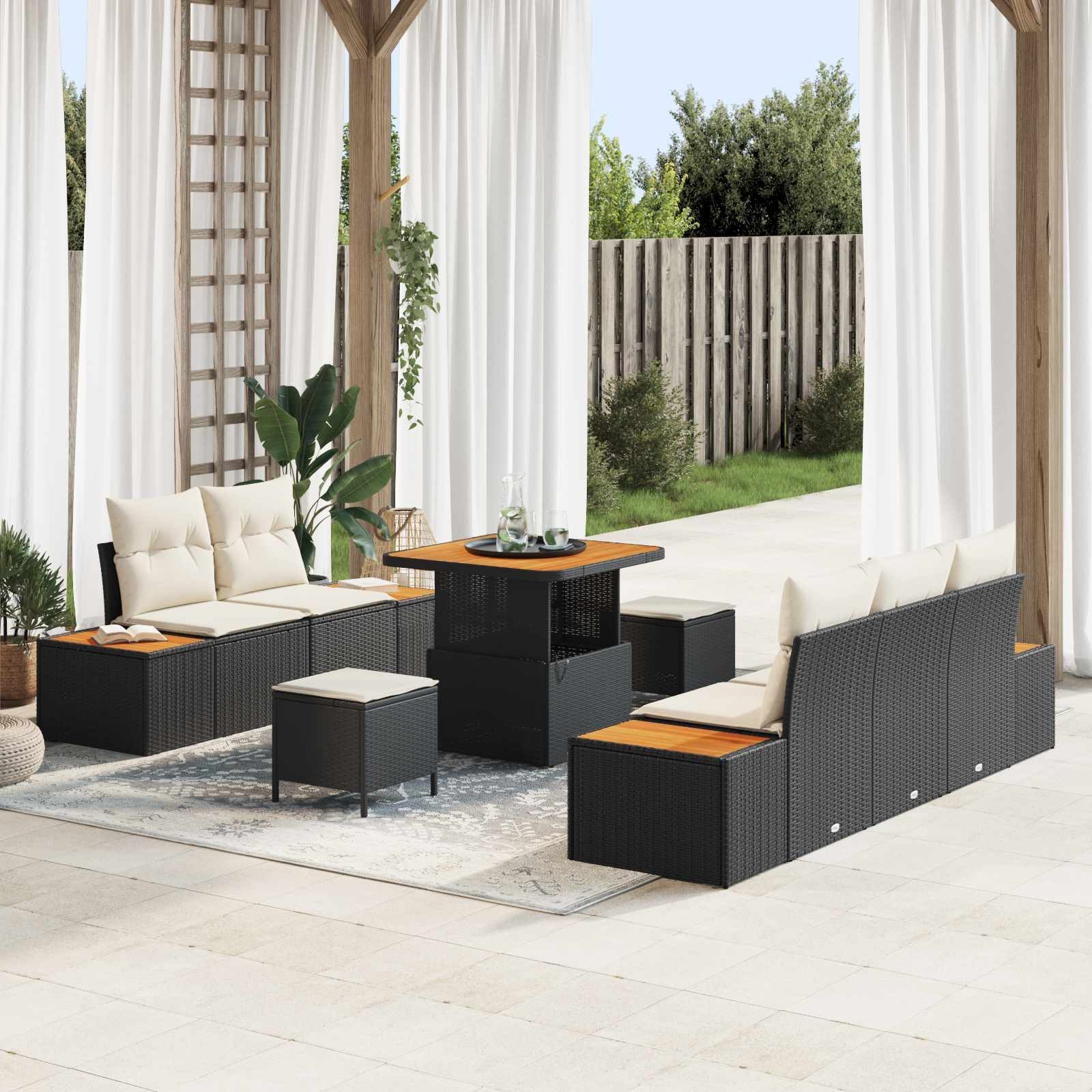 vidaXL Gartensofa-set mit Kissen 8 pcs Schwarz und Creme