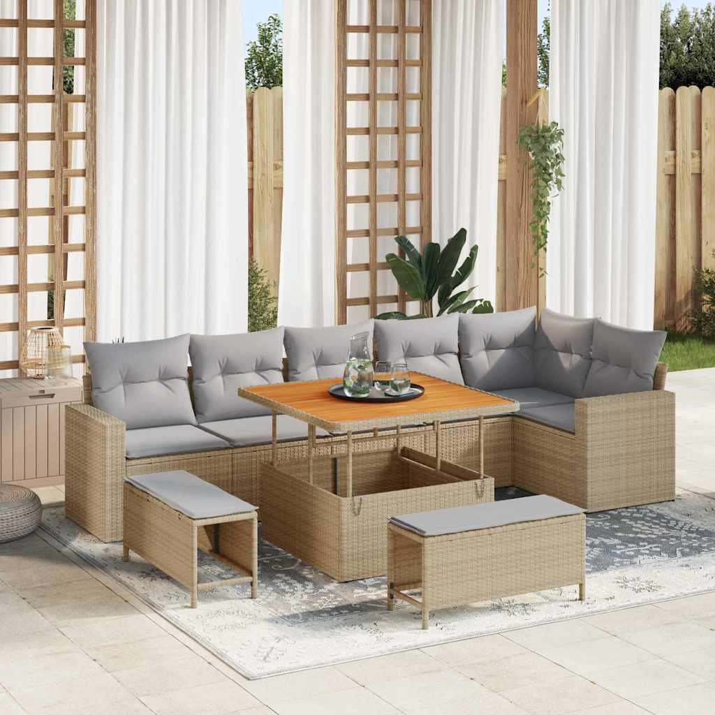 vidaXL Gartensofa-set mit Kissen 11 pcs Beige und Hellgrau Poly-Rattan