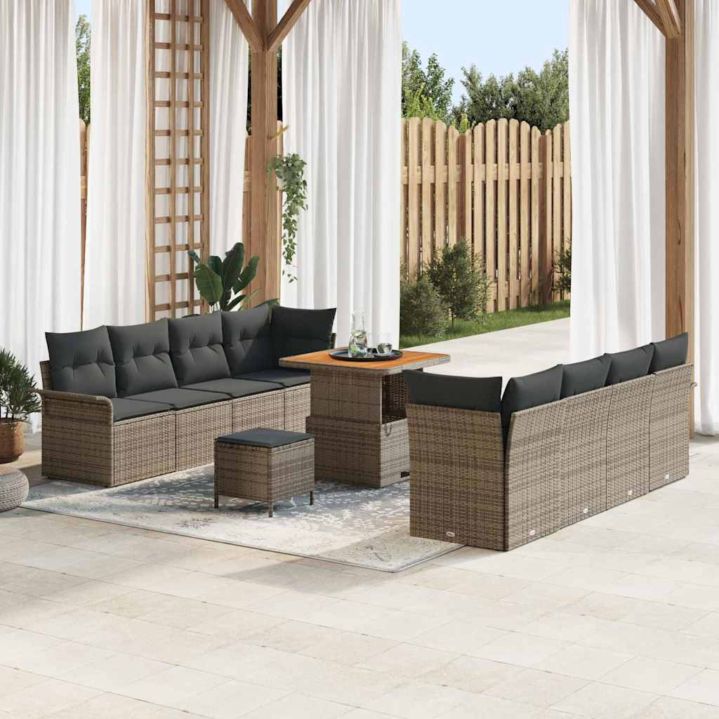 vidaXL Garten-Sofa-Set mit Kissen mit Speicher 11 pcs Grau