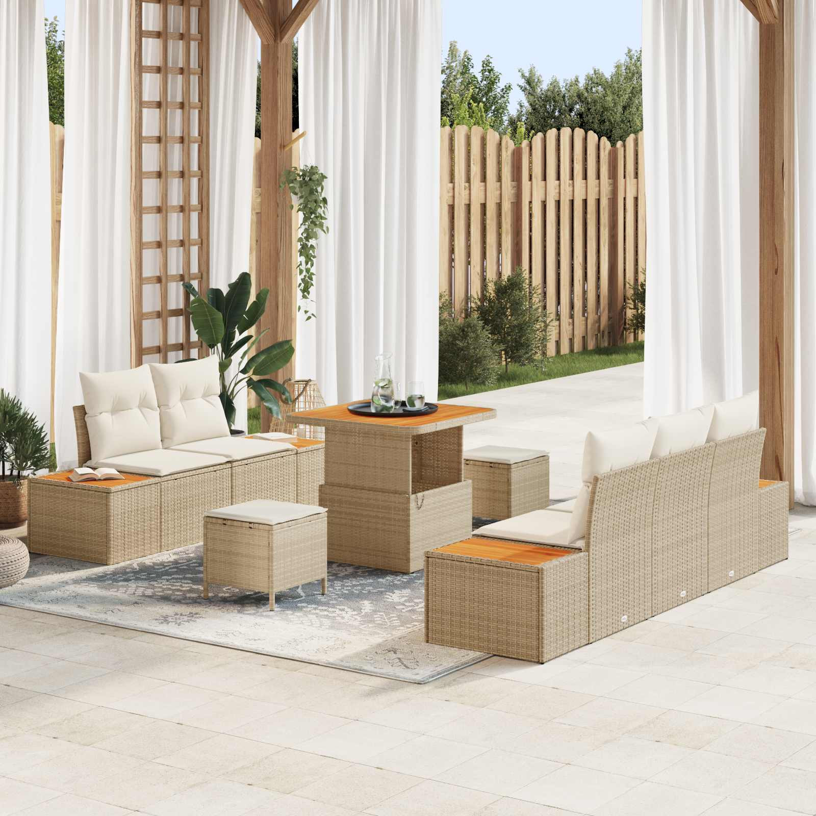 vidaXL Gartensofa-set mit Kissen 8 pcs Beige und Creme