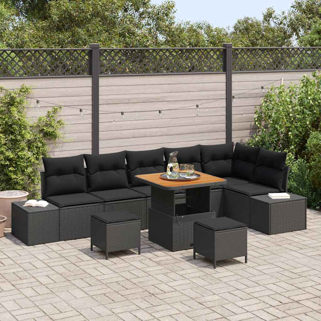 vidaXL Gartensofa-set mit Kissen 9 pcs Schwarz Poly-Rattan