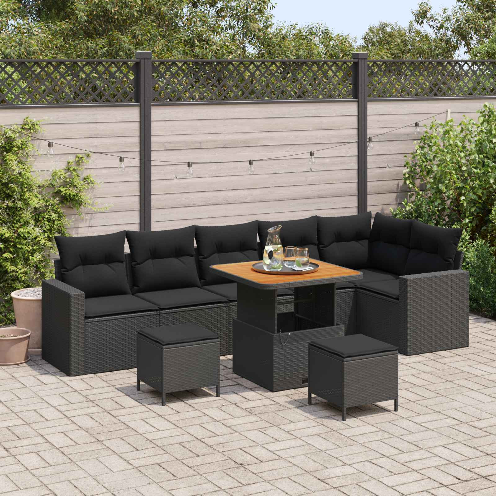 vidaXL Gartensofa-set mit Kissen 11 pcs Schwarz Poly-Rattan