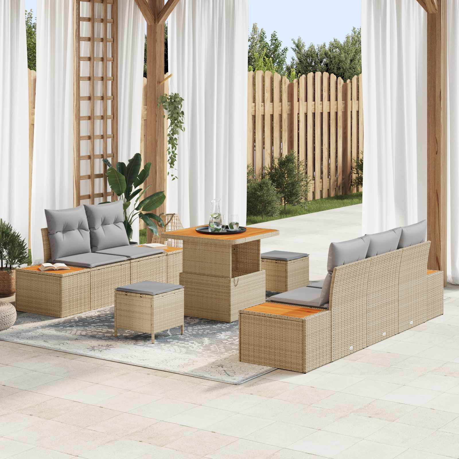 vidaXL Gartensofa-set mit Kissen 8 pcs Beige und Hellgrau