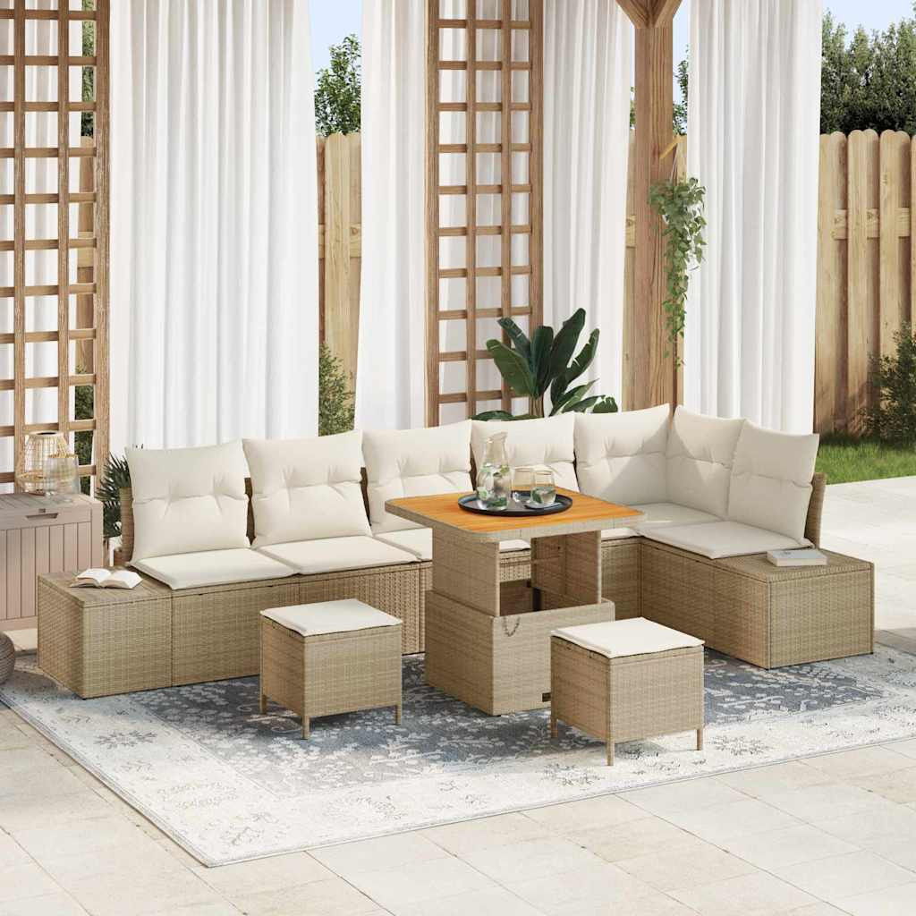 vidaXL Gartensofa-set mit Kissen 9 pcs Beige Poly-Rattan