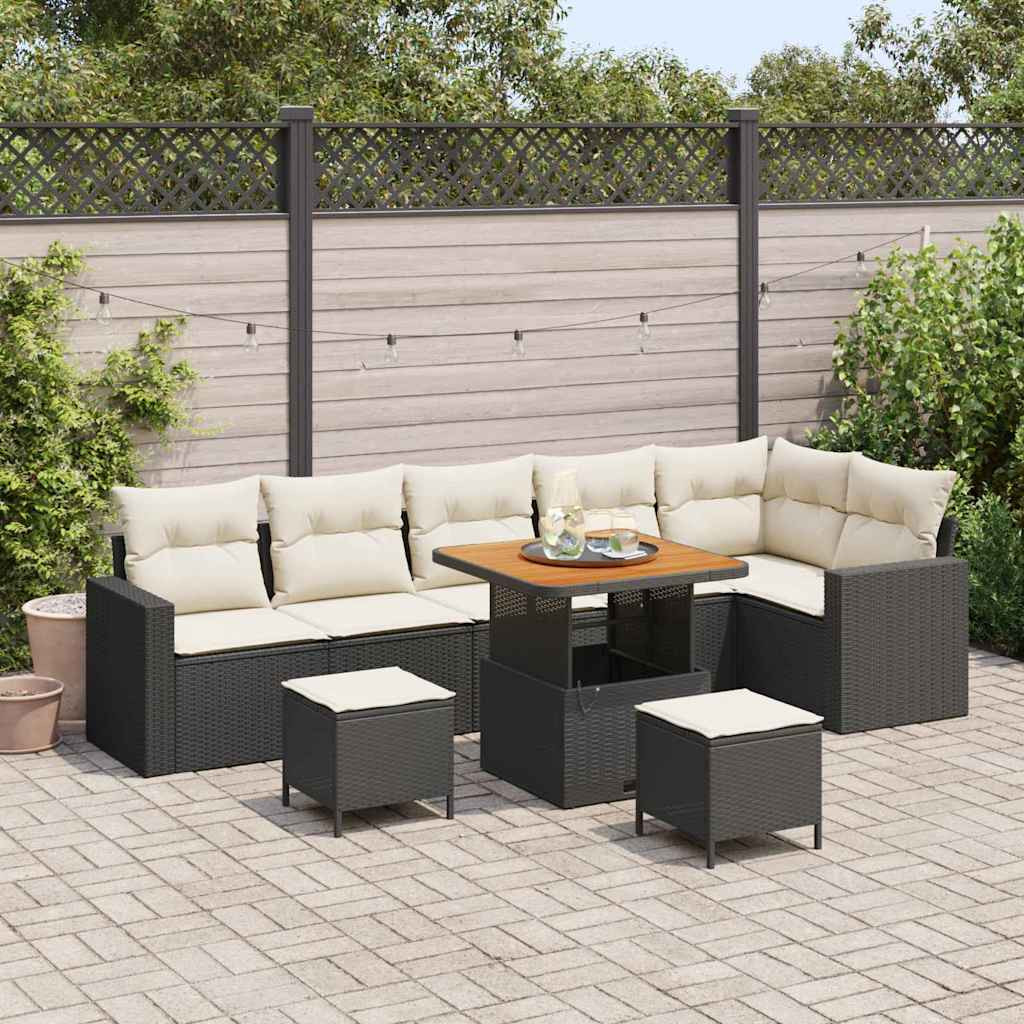vidaXL Gartensofa-set mit Kissen 11 pcs Schwarz und Creme Poly-Rattan