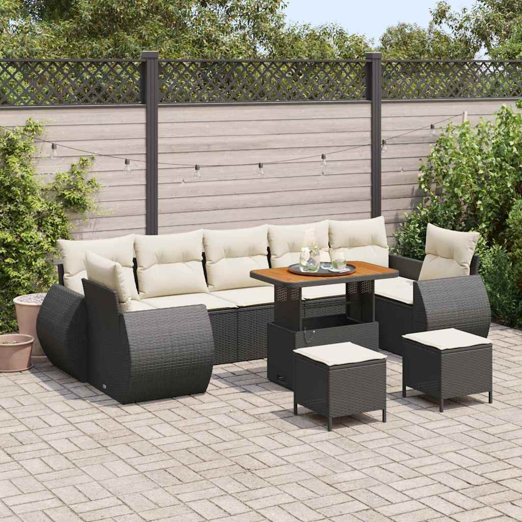 vidaXL Garten-Sofa-Set mit Kissen 10 pcs Schwarz und Creme