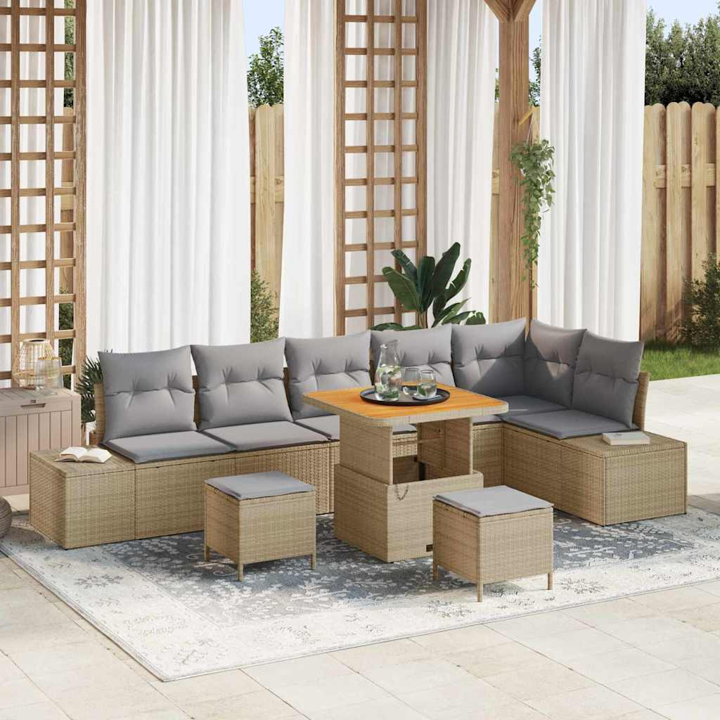 vidaXL Gartensofa-set mit Kissen 9 pcs Beige Poly-Rattan